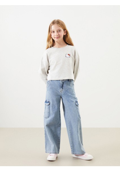 Yeni Sezon Bisiklet Yaka Hello Kitty Baskılı Kız Çocuk Sweatshirt modelleri