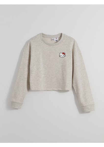 Yeni Sezon Bisiklet Yaka Hello Kitty Baskılı Kız Çocuk Sweatshirt fırsatları