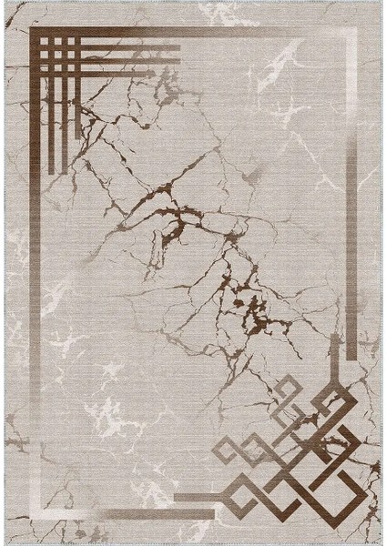 Masana Modern Bej Polyester ve Pamuklu Yıkanabilir Kaydırmaz Taban Dijital Baskı Halı