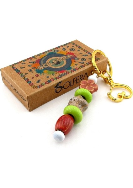 Seramik ve Murano Cam Boncuklu Çanta Süsü Kalp Charm Anahtarlık KY081