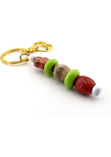 Seramik ve Murano Cam Boncuklu Çanta Süsü Kalp Charm Anahtarlık KY081 fırsatları
