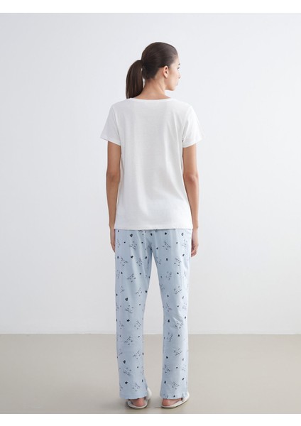 Yeni Sezon Büyük Beden Bisiklet Yaka Baskılı Kadın Pijama Takımı indirimleri