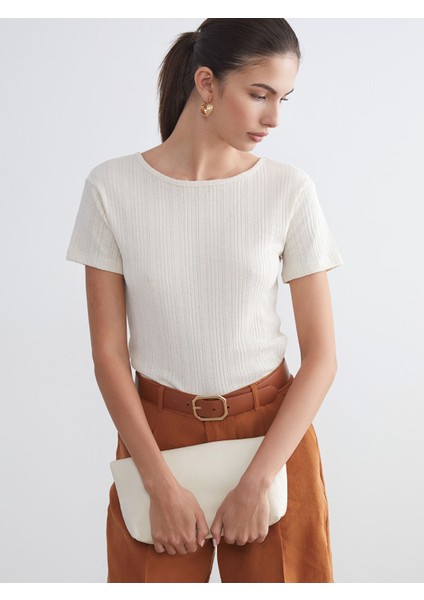 Yeni Sezon Bisiklet Yaka Dokulu Kadın Tişört