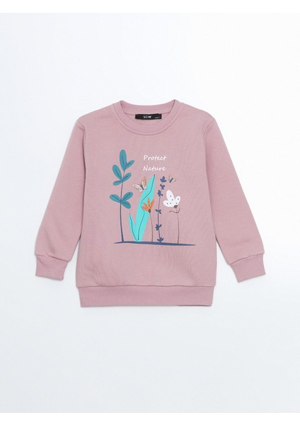 Yeni Sezon Bisiklet Yaka Baskılı Kız Bebek Sweatshirt