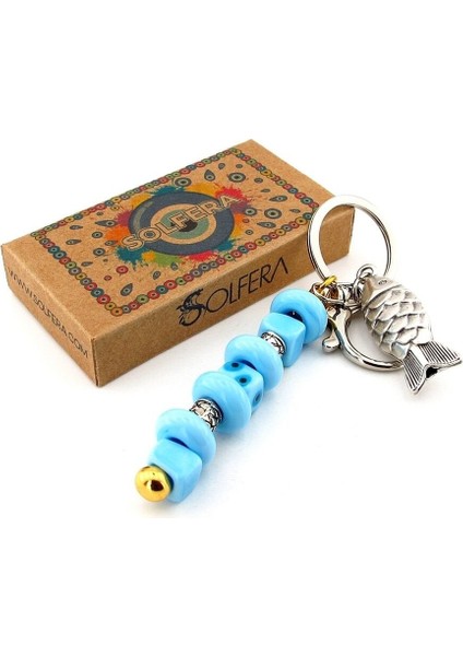 Orjinal Murano Cam Nazar Boncuklu Çanta Süsü Balık Charm Anahtarlık KY060