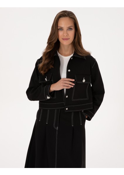 Kadın Siyah Crop Top Ceket 50310060-VR046 modelleri