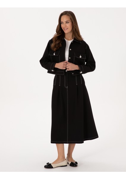 Kadın Siyah Crop Top Ceket 50310060-VR046 fırsatları