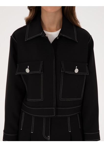 Kadın Siyah Crop Top Ceket 50310060-VR046