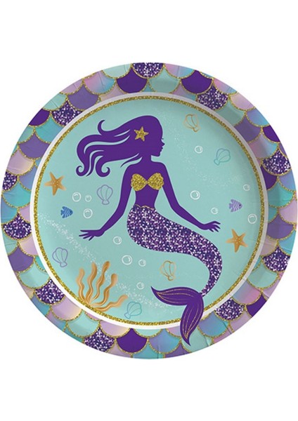 Lila Deniz Kızı Baskılı 8'li Tabak Bardak Set fırsatları