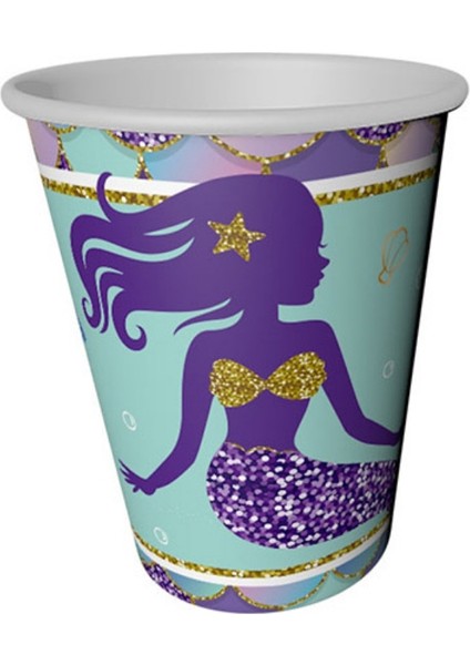 Lila Deniz Kızı Baskılı 8'li Tabak Bardak Set indirimleri