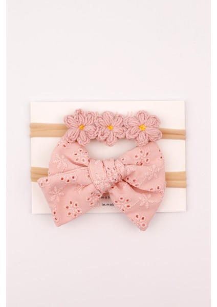 Gülkurusu Fisto Fiyonk Örgü Çiçek 2'li Kız Çocuk Saç Bandı Set modelleri