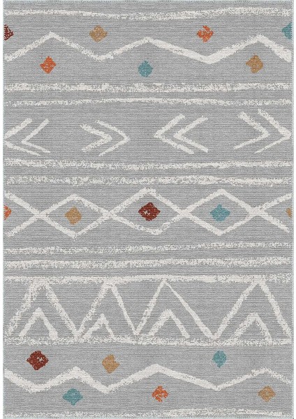 Sarria Geometrik Gri Polyester ve Pamuklu Yıkanabilir Kaydırmaz Taban Dijital Baskı Halı