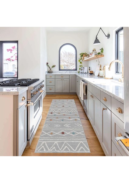Sarria Geometrik Gri Polyester ve Pamuklu Yıkanabilir Kaydırmaz Taban Dijital Baskı Halı fırsatları
