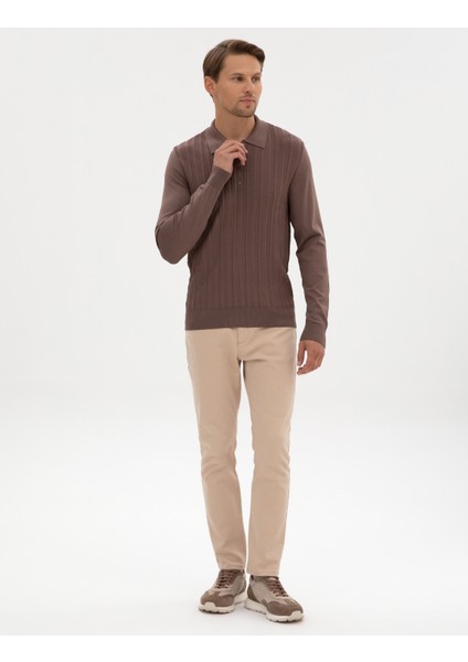 Erkek Vizon Regular Fit Bisiklet Yaka Fermuarlı Triko Kazak 50315753-VR052 fırsatları