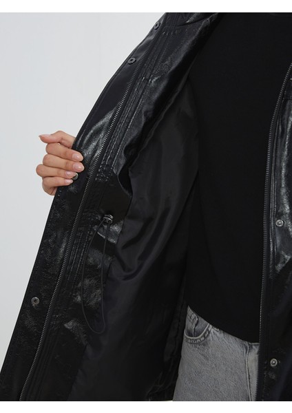 Yeni Sezon Dik Yaka Oversize Kadın Deri Görünümlü Mont fırsatları