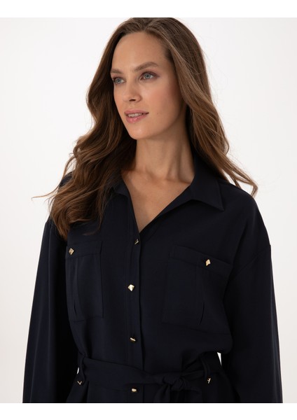 Kadın Lacivert Oversize Uzun Kollu Gömlek 50314120-VR033 fiyatları