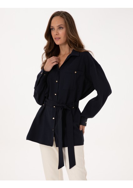 Kadın Lacivert Oversize Uzun Kollu Gömlek 50314120-VR033 modelleri