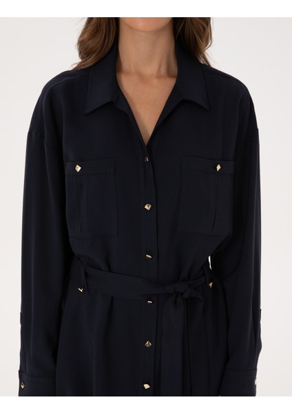 Kadın Lacivert Oversize Uzun Kollu Gömlek 50314120-VR033