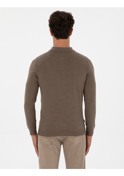 Erkek Vizon Melanj Slim Fit Polo Yaka Basic Triko Kazak 50315405-VR174 indirimleri