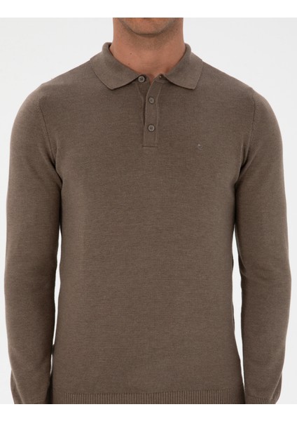 Erkek Vizon Melanj Slim Fit Polo Yaka Basic Triko Kazak 50315405-VR174