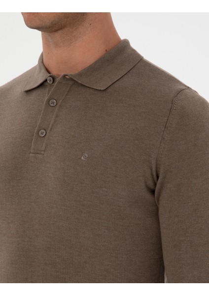 Erkek Vizon Melanj Slim Fit Polo Yaka Basic Triko Kazak 50315405-VR174