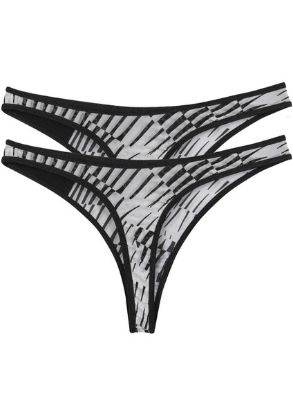 Kadın Siyah Beyaz Desenli 2'li Tanga Slip