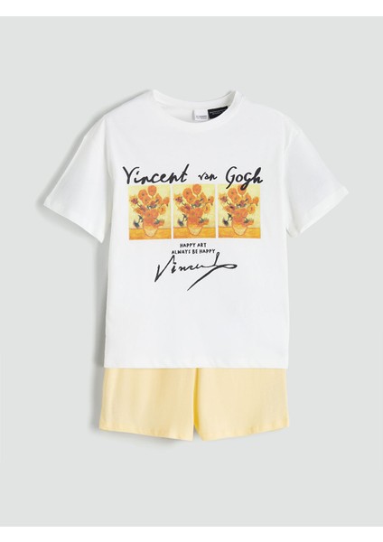 Yeni Sezon Vincent Van Gogh Baskılı Kız Çocuk Şortlu Pijama Takımı