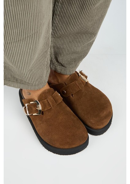 (Sofia) Kadın Hakiki Deri Sabo Platform Taba Terlik fiyatları