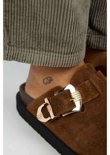 (Sofia) Kadın Hakiki Deri Sabo Platform Taba Terlik modelleri