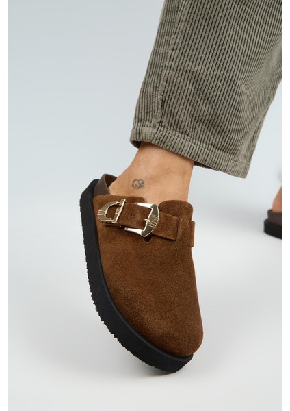 (Sofia) Kadın Hakiki Deri Sabo Platform Taba Terlik fırsatları