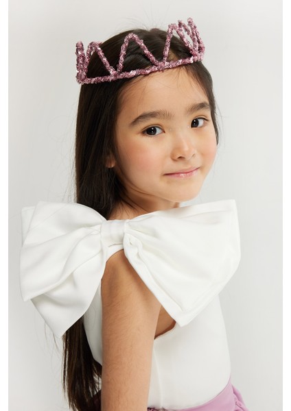 Fuşya Yuvarlak Payetli Kız Çocuk Kraliçe Taç