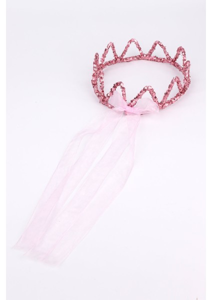 Fuşya Yuvarlak Payetli Kız Çocuk Kraliçe Taç