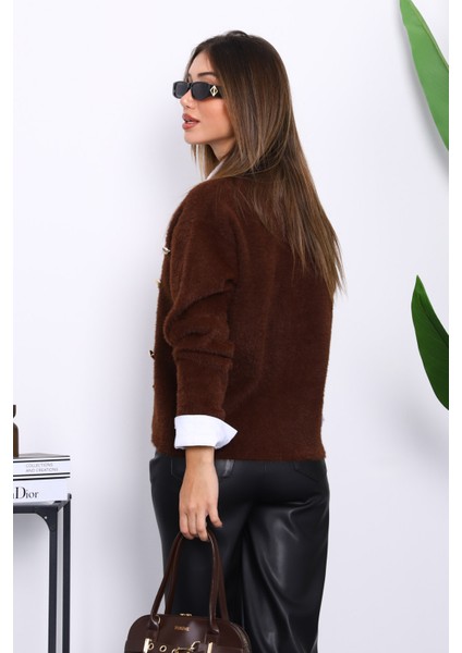 Kahverengi Düğme Detaylı Angora Yumoş Triko Hırka fırsatları