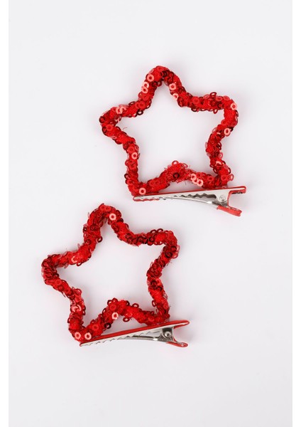 Kırmızı Payetli Yıldız İkili Kız Çocuk Klips Toka modelleri