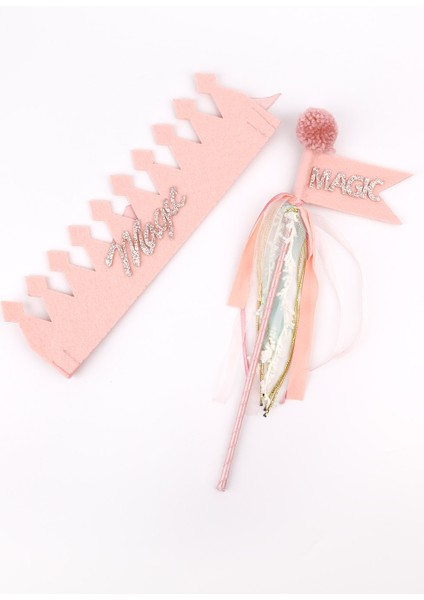 Pudra Simli Magic Yazılı Taç ve Asa Set fiyatları