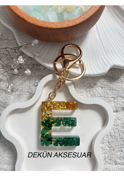 E Harfi Epoksi Pembe Gold El Yapımı Anahtarlık