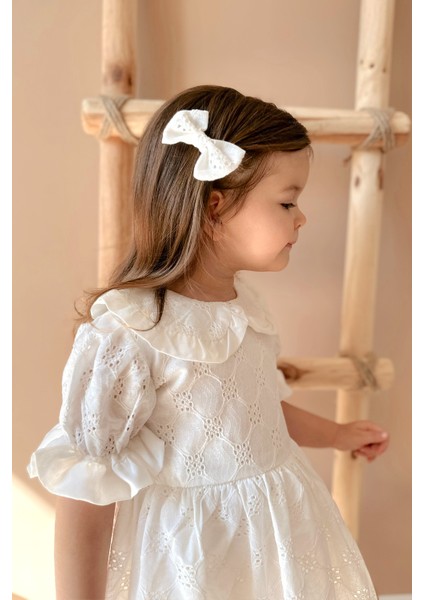 Beyaz Bebe Yakalı Fisto Kız Çocuk Elbise - Greta