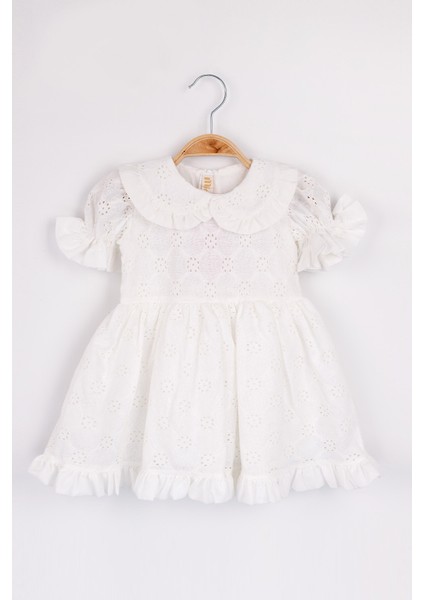 Beyaz Bebe Yakalı Fisto Kız Çocuk Elbise - Greta