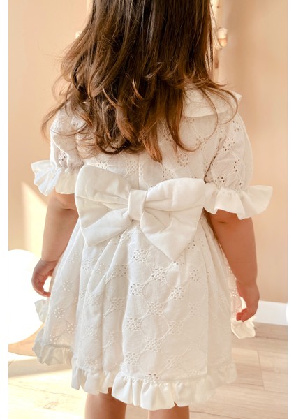Beyaz Bebe Yakalı Fisto Kız Çocuk Elbise - Greta