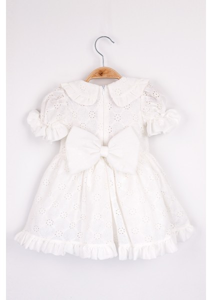 Beyaz Bebe Yakalı Fisto Kız Çocuk Elbise - Greta