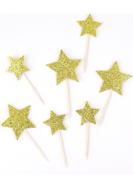 Altın Happy Birthday Yıldız Pasta Süsü