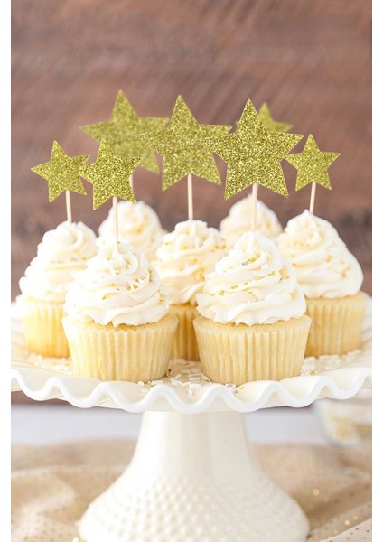 Altın Happy Birthday Yıldız Pasta Süsü