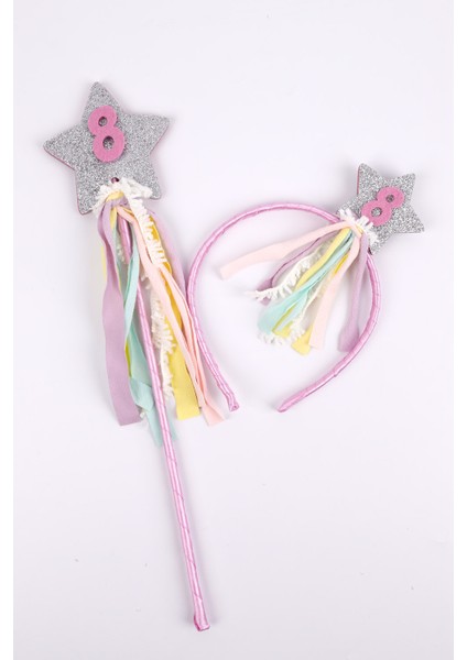 Lila 8 Yaş Püsküllü Yıldız Kız Çocuk Parti Asa Taç Set indirimleri