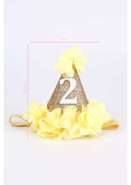 Sarı 2 Yaş Huni Doğum Günü Tacı