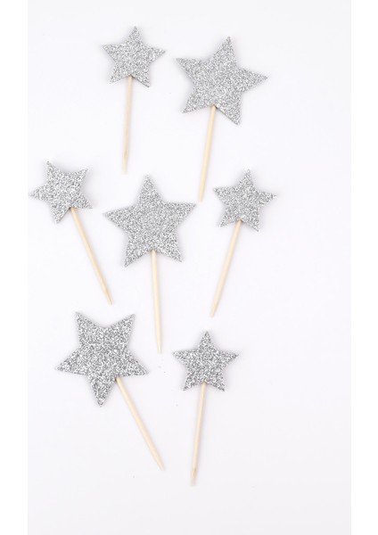 Gümüş Happy Birthday Yıldız Pasta Süsü