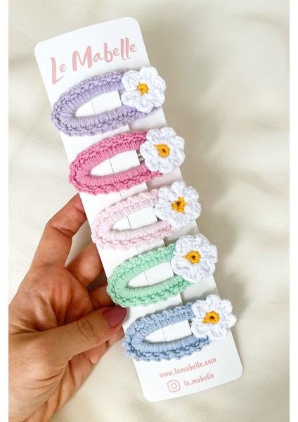 Çok Renkli Soft Örgü Çiçek 5'li Çıtçıt Toka Set indirimleri