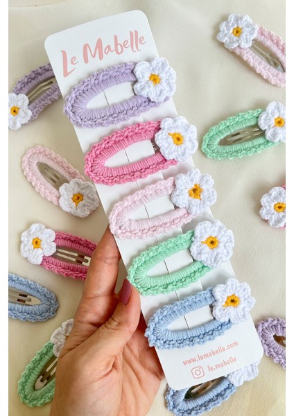 Çok Renkli Soft Örgü Çiçek 5'li Çıtçıt Toka Set