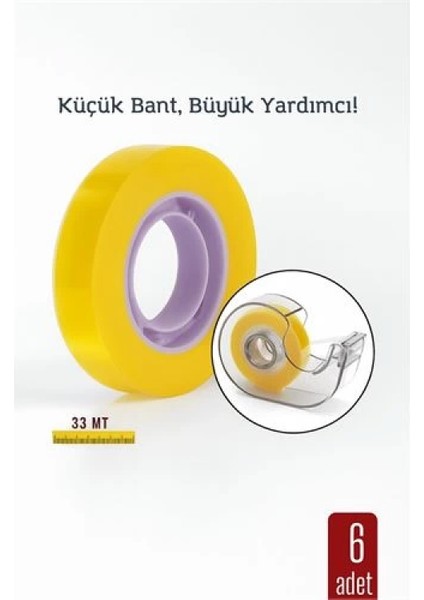 Modacar 6 Lı Paket Para Bandı Küçük Makinelere 12MM 33 mt Küçük Makine Bandı – Şeffaf Bant | Masa Üstü Dispenser Uyumlu