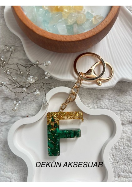 F Harfi Epoksi Yeşil Gold El Yapımı Anahtarlık fiyatları