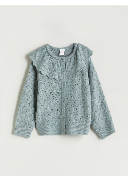 Yeni Sezon Bisiklet Yaka Ajurlu Kız Çocuk Triko Hırka